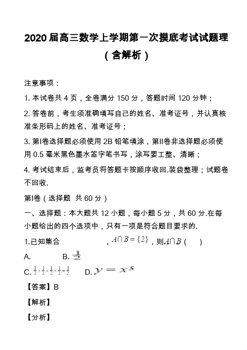 2020届高三数学上学期第一次摸底考试试题理(含解析)