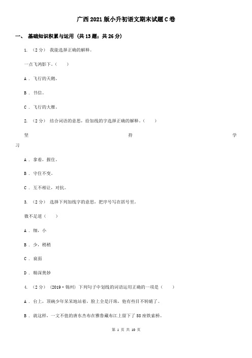 广西2021版小升初语文期末试题C卷
