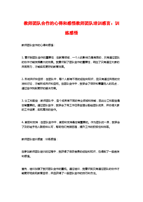 教师团队合作的心得和感悟教师团队培训感言：训练感悟