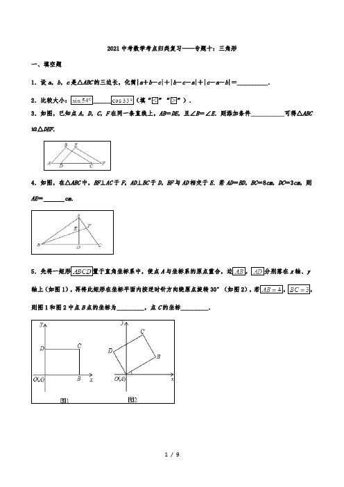 2021年中考数学考点归类复习——专题十：三角形