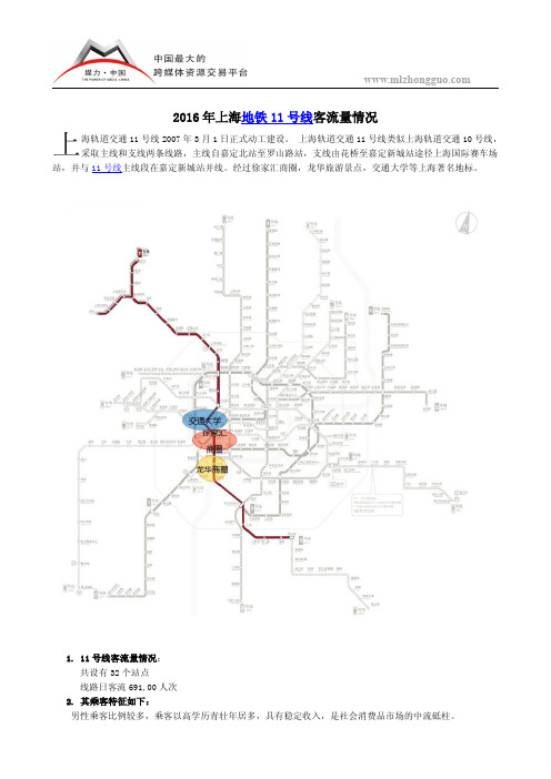2016年上海地铁11号线客流量情况