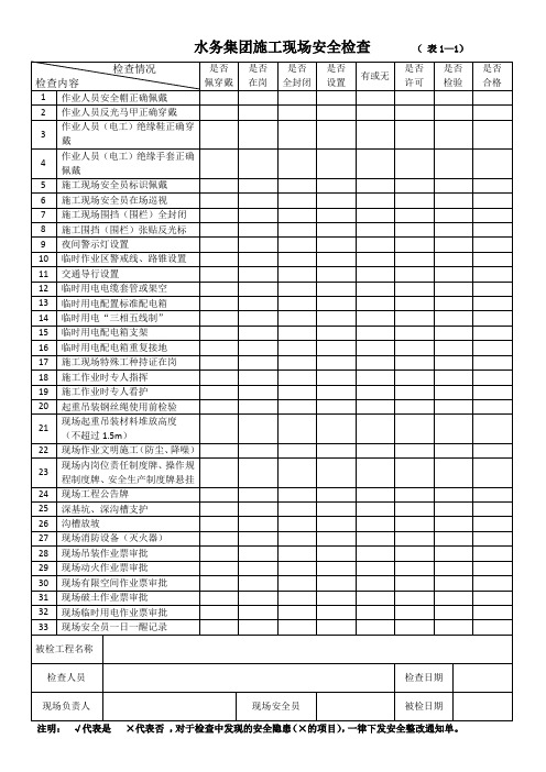 施工现场安全检查表格