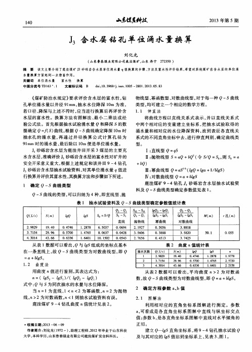 J3含水层钻孔单位涌水量换算