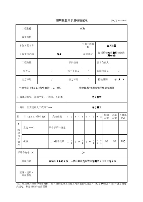 路肩检验批质量检验记录(最新版)