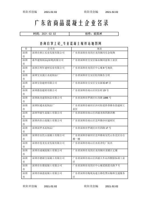 广东省商品混凝土企业名录之欧阳术创编