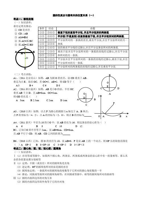 圆的性质及与圆有关的位置关系复习(中考考点训练)