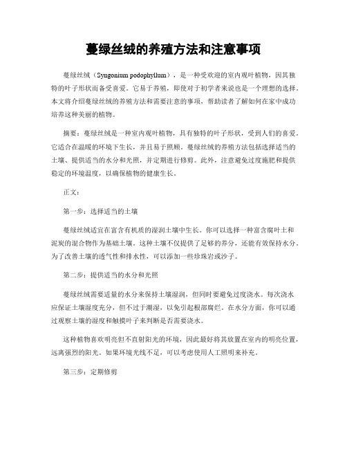 蔓绿丝绒的养殖方法和注意事项