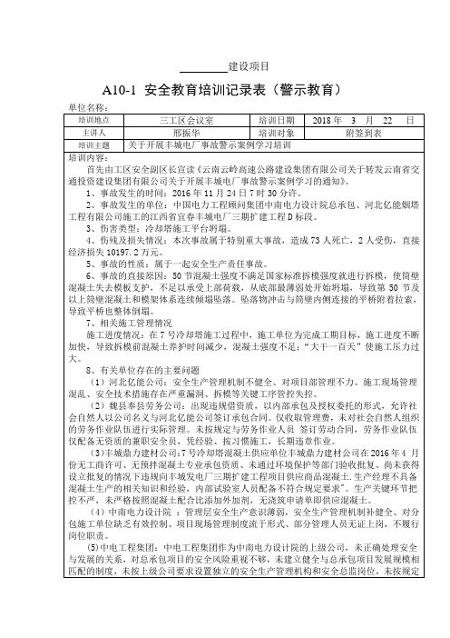 关于开展丰城电厂事故警示学习记录(警示教育培训)