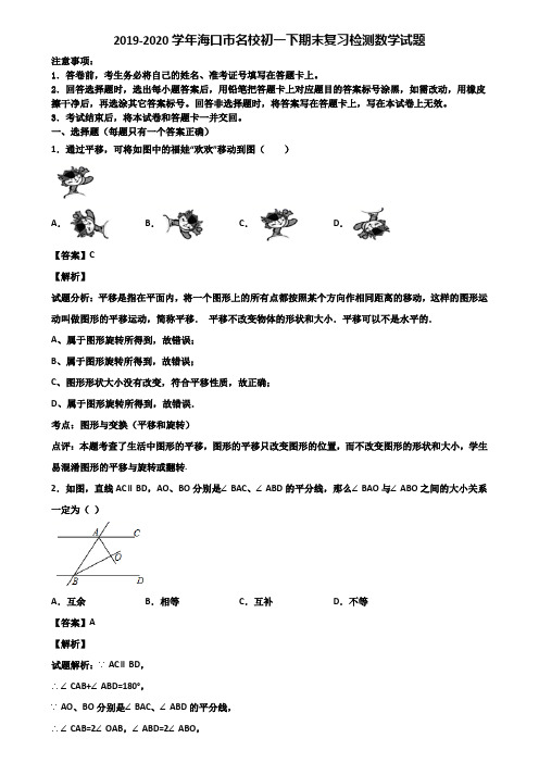 2019-2020学年海口市名校初一下期末复习检测数学试题含解析