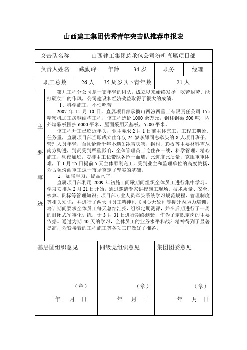 青年突击队申报表