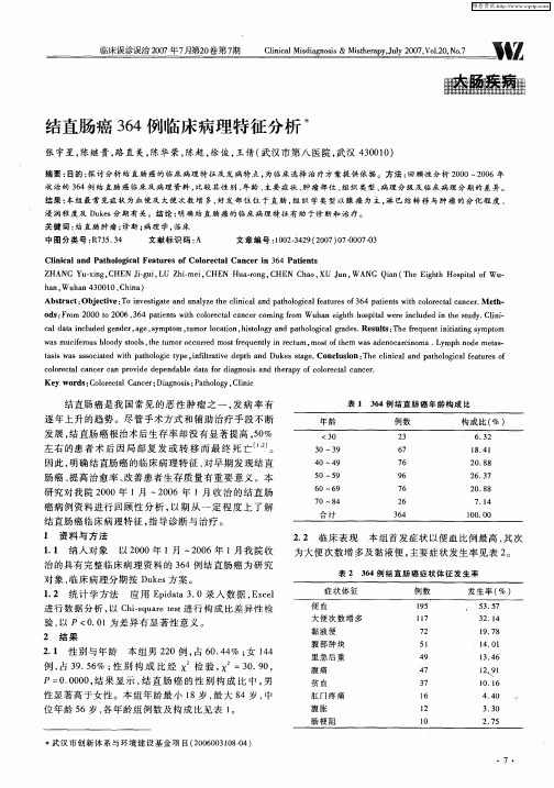 结直肠癌364例临床病理特征分析