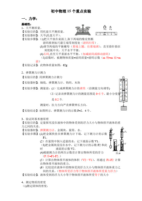 初中物理15个重点实验