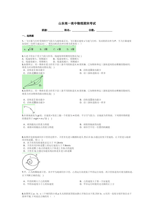 山东高一高中物理期末考试带答案解析
