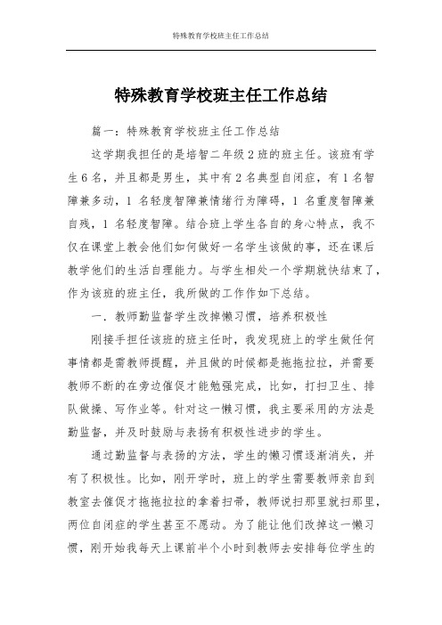 特殊教育学校班主任工作总结