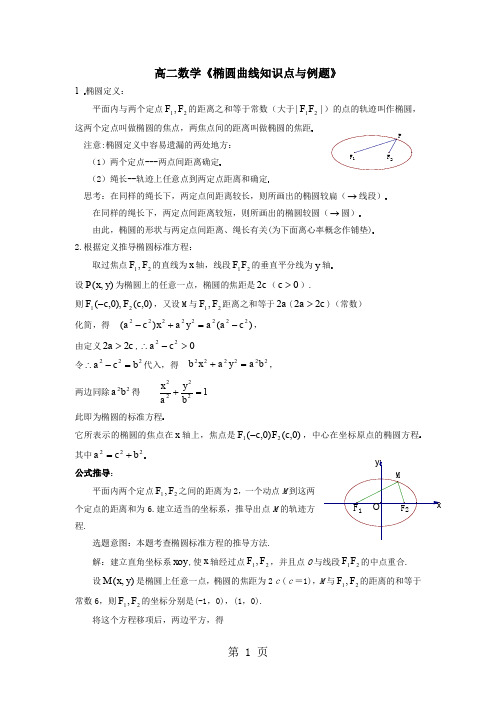 高二数学椭圆知识点与例题9页word