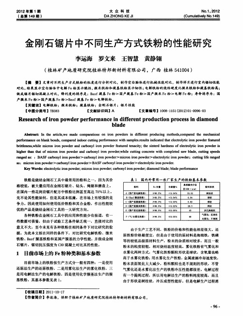 金刚石锯片中不同生产方式铁粉的性能研究