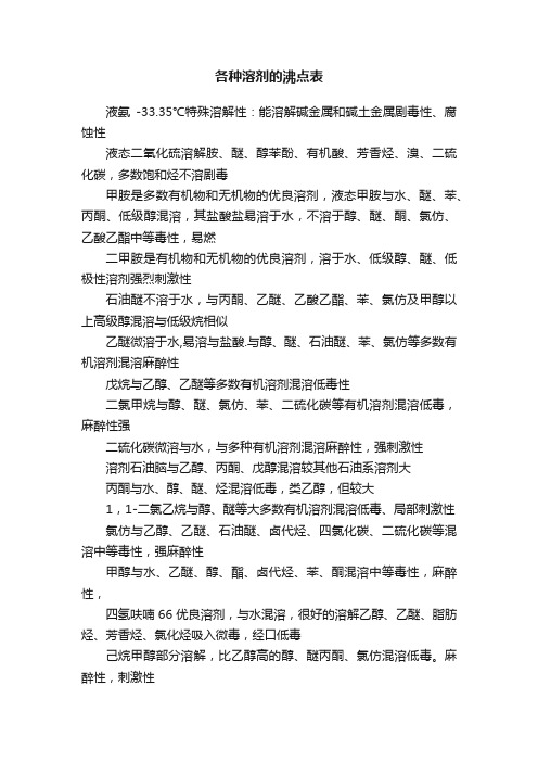 各种溶剂的沸点表