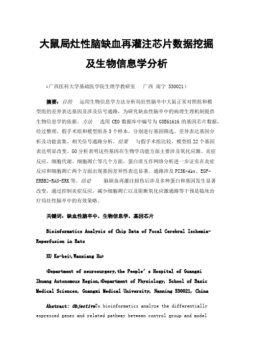 大鼠局灶性脑缺血再灌注芯片数据挖掘及生物信息学分析