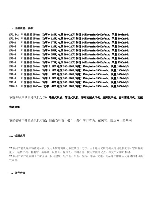 选型规格参数