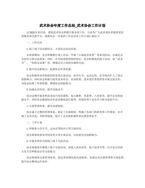 武术协会年度工作总结_武术协会工作计划