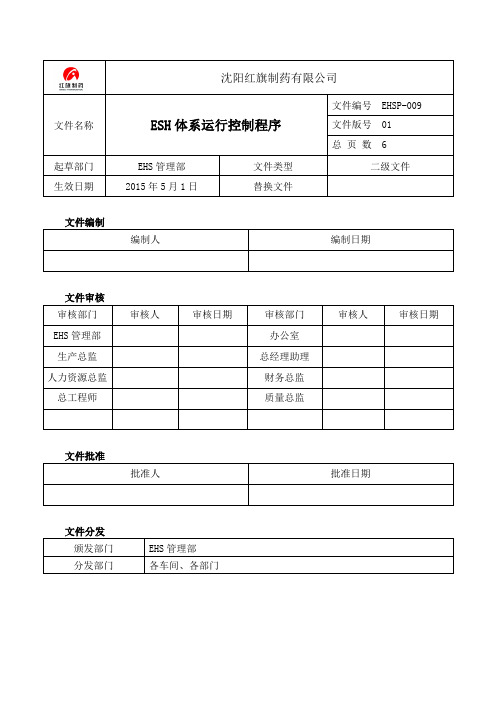 红旗制药EHSP-009 EHS体系运行控制程序(2015)