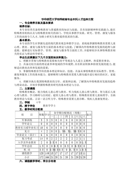 华中师范大学特殊教育专业本科人才培养方案