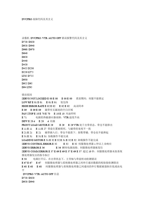 DVCPRO故障代码及其含义