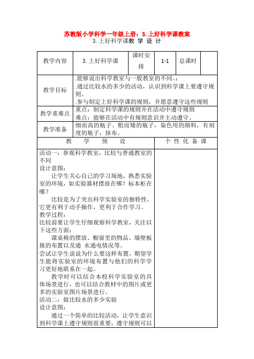 最新苏教版小学科学一年级上册：3.上好科学课教案