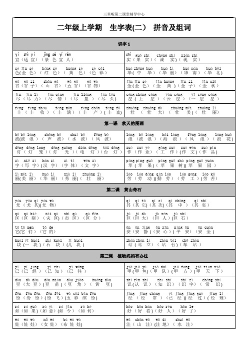 人教版二年级上册语文生字表二拼音及组词