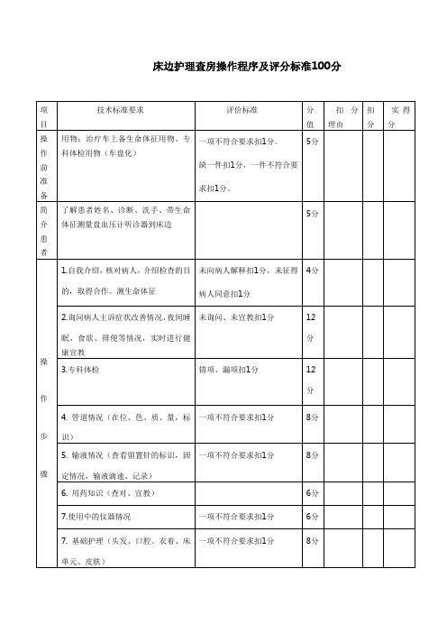 床边护理查房评分标准