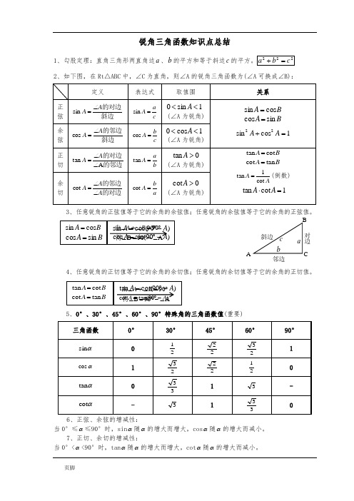 初中三角函数知识点总结及中考真题