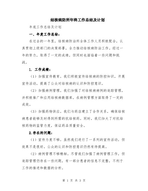 结核病防所年终工作总结及计划