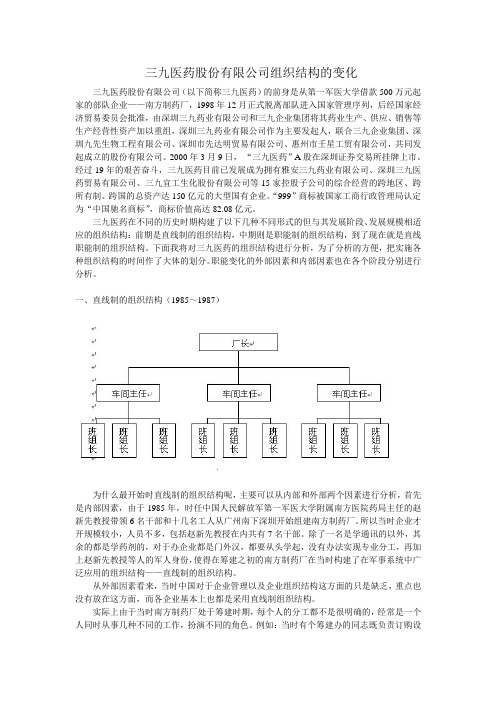 三九医药股份有限公司组织结构的变化