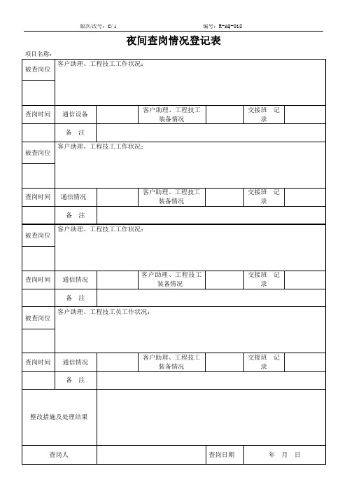 物业 夜间查岗情况登记表