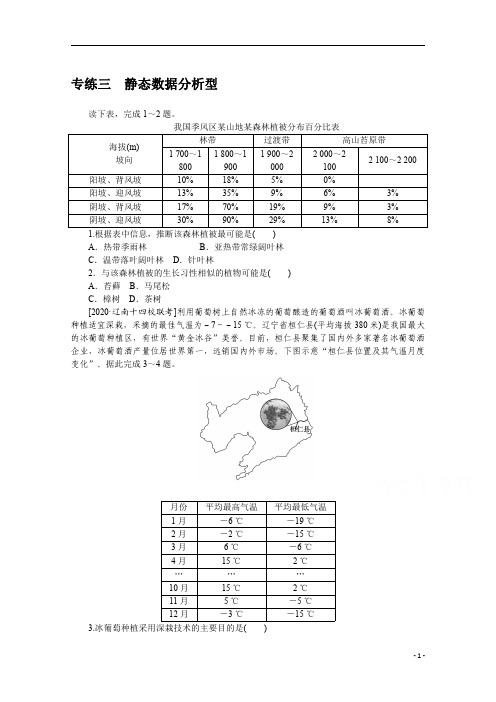 2021新高考版地理二轮专题复习课时作业：专练三 静态数据分析型