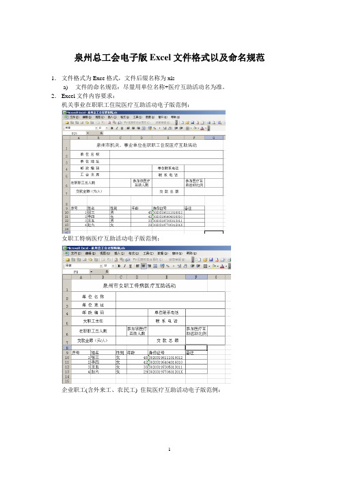 【文件编写】总工会电子版EXCEL文件格式以及命名规范(WORD3页)