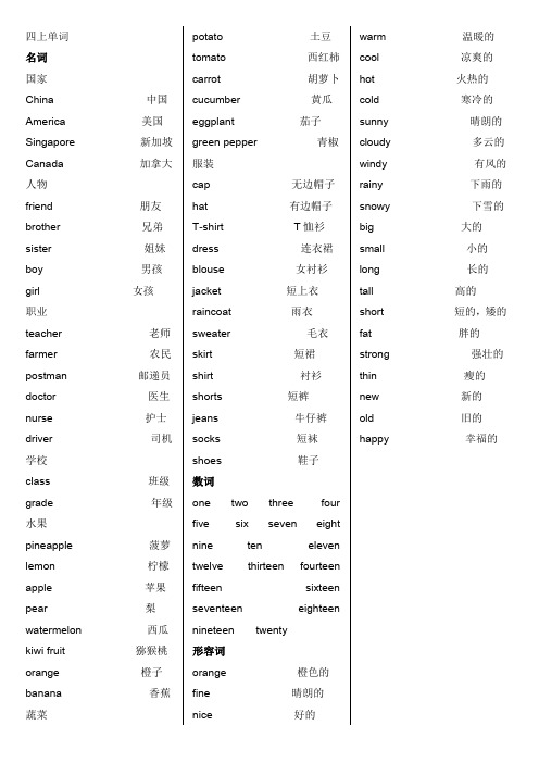 小学精通版四年级上册单词