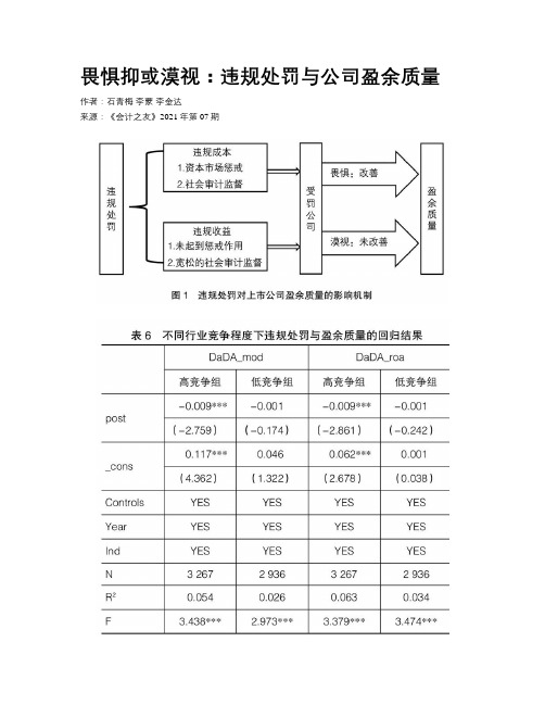 畏惧抑或漠视：违规处罚与公司盈余质量