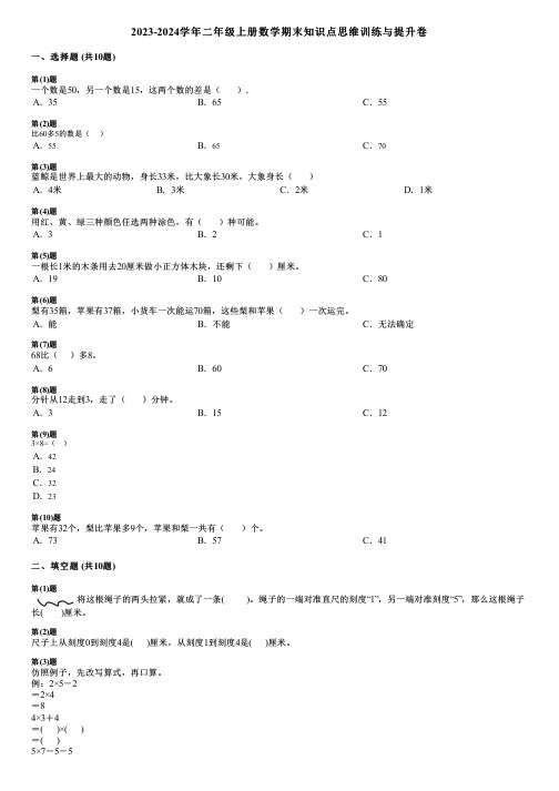 2023-2024学年二年级上册数学期末知识点思维训练与提升卷