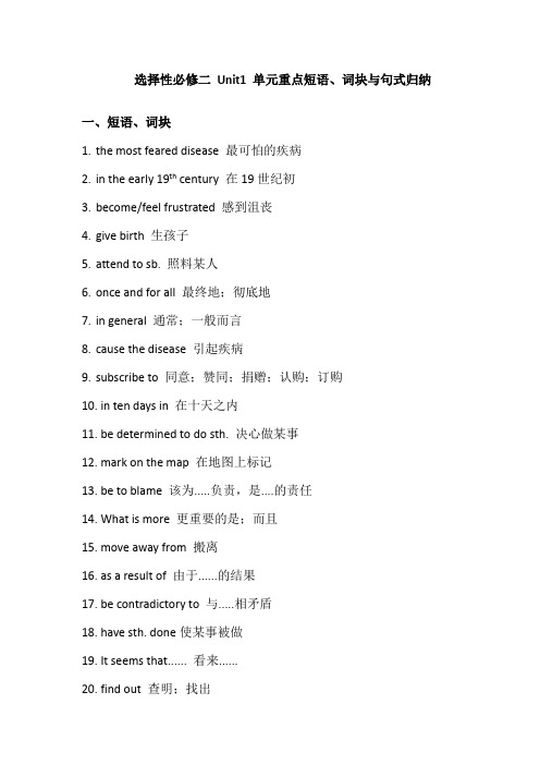 选择性必修二 Unit1 单元重点短语、词块与句式归纳