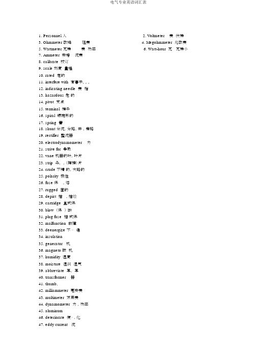 电气专业英语词汇表