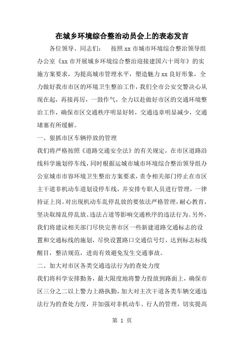 在城乡环境综合整治动员会上的表态发言共3页