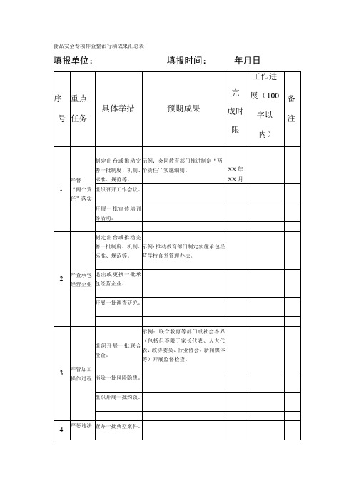 2024年食品安全专项排查整治行动成果汇总表