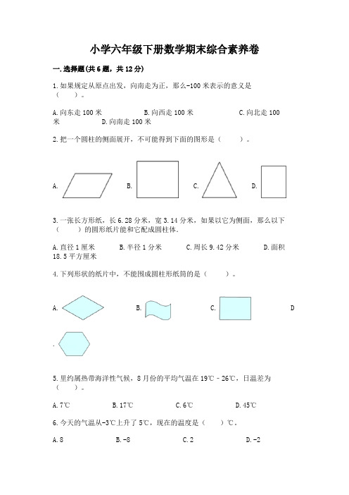 小学六年级下册数学期末综合素养卷附答案(考试直接用)