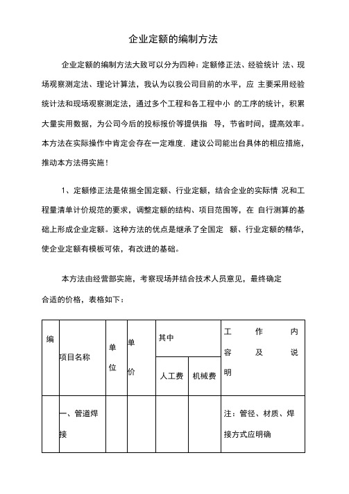 企业定额编制方法