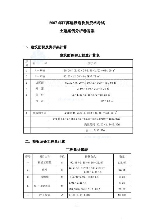 2007年江苏土建造价员资格考试secret