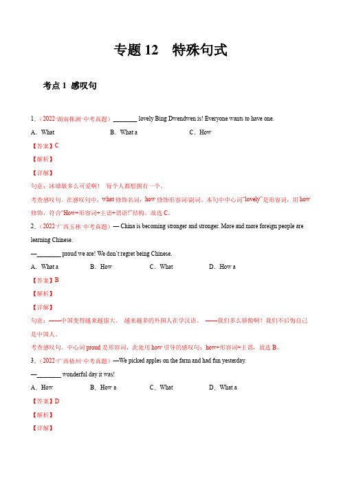 专题12 特殊句式-2022年中考英语真题分项汇编 (全国通用)(解析版)