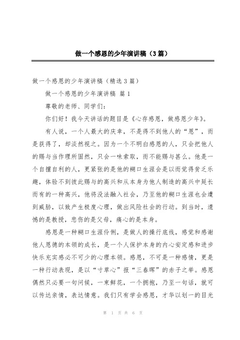 做一个感恩的少年演讲稿(3篇)