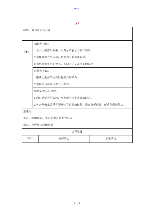 八年级物理下册 第七章 力复习教案 (新版)新人教版-(新版)新人教版初中八年级下册物理教案