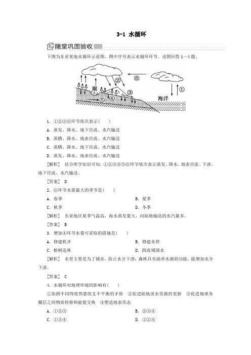 2019_2020学年新教材高中地理第3章地球上的水3_1水循环随堂巩固验收新人教版必修第一册